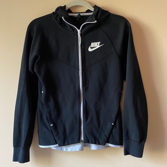 Nike Jackets & Coats | Nike Black And A White Full Zip Sweatshirt Jacket | Poshmark
